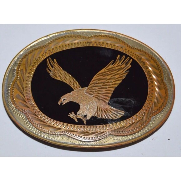 Handmade Other - Vintage Silver Plate & Brass Handmade Eagle Motorcycle Biker Belt Buckle RARE